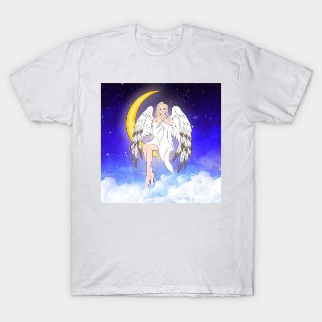 Crescent Moon Angel w Background T-Shirt by RavenRarities
